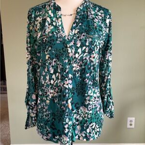 NY Collection; Women's Green Patterned Top